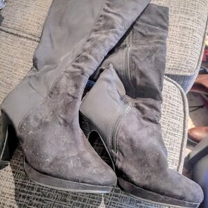 Black Suede High Heel Boots Size 9